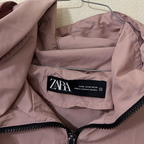 Zara Women's Dusty Pink Size Medium Hooded Zip Up Jacket Outdoor Adjustable Tie - Picture 10 of 12